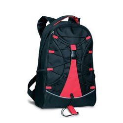 Mochila bicolor negra con detalles en rojo y bolsillos laterales de malla · KoalaRojo, Artículo promocional y personalizado