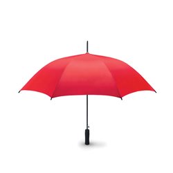 Paraguas automático rojo con estructura metálica negra y mango en goma EVA