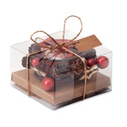 Portavelas rojo con ornamentos de navidad en caja de cartón y PVC · Merchandising promocional de Fiestas y Celebraciones · Koala Rojo