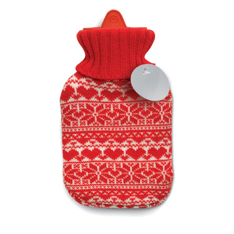 Bolsa de agua caliente con funda tipo jersey rojo con motivos nórdicos · Koala Rojo, Merchandising promocional y personalizado