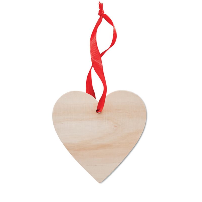 Colgante de madera en forma de corazón con cinta roja · Koala Rojo, Merchandising promocional y personalizado