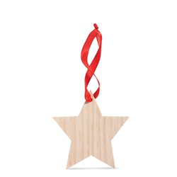 Estrella de madera con cinta roja para colgar en árbol de navidad · KoalaRojo, Artículo promocional y personalizado