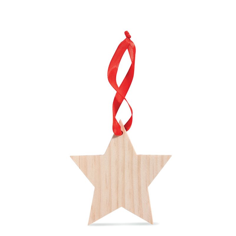 Estrella de madera con cinta roja para colgar en árbol de navidad · Koala Rojo, Merchandising promocional y personalizado