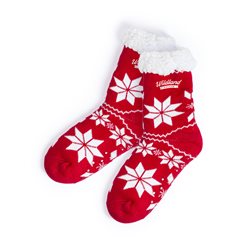 Calcetines antideslizantes en rojo y blanco con motivos navideños · Merchandising promocional de Navidad · Koala Rojo