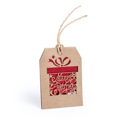 Etiqueta feliz navidad troquelada a 1 cara en cartón reciclado con fondo rojo · Merchandising promocional de Navidad · Koala Rojo