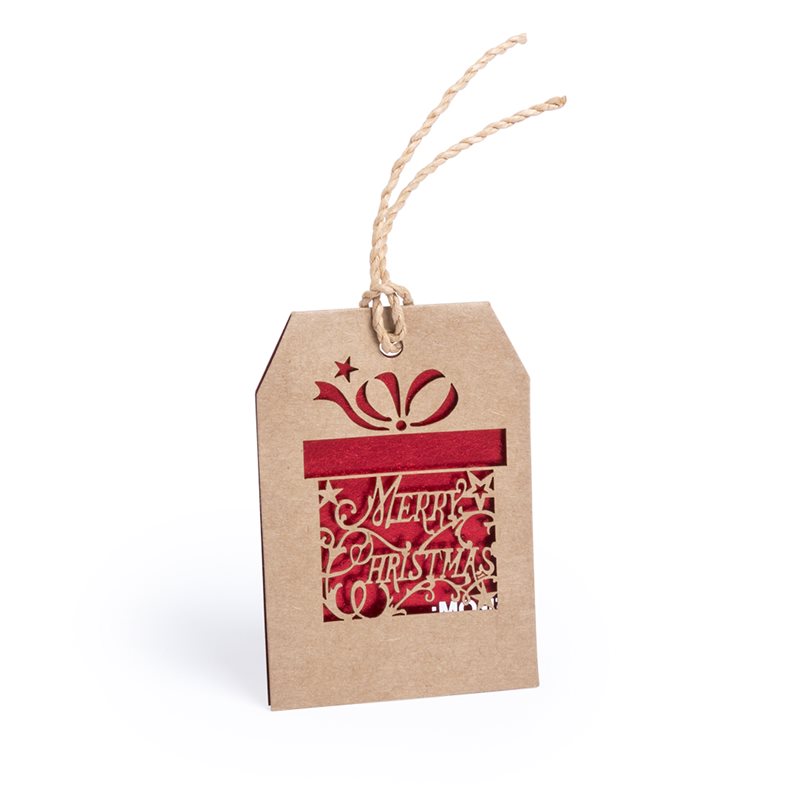 Etiqueta feliz navidad troquelada a 1 cara en cartón reciclado con fondo rojo · Koala Rojo, Merchandising promocional y personalizado