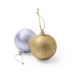Juego de 6 bolas de navidad doradas y plateadas metalizadas en purpurina · Merchandising promocional de Navidad · Koala Rojo