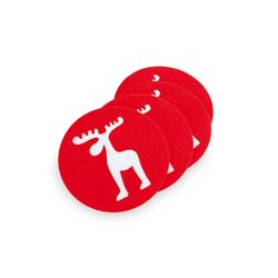 Set de 4 posavasos de fieltro rojo con divertido reno troquelado · Merchandising promocional de Fiestas y Celebraciones · Koala Rojo