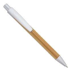 Bolígrafo de bambú natural con pulsador, clip y punta en plástico ABS plateado · KoalaRojo, Artículo promocional y personalizado