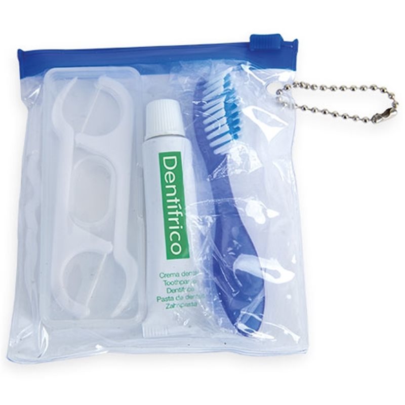 Set dental en bolsa cierre zip en azul con cepillo a juego dentífrico e hilo dental · Koala Rojo, Merchandising promocional y personalizado