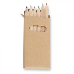 Cajita con 6 lápices de colores surtidos de madera natural · Merchandising promocional de Escritura · Koala Rojo