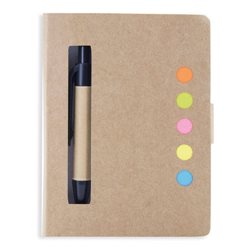 Bloc de notas reciclado con bolígrafo integrado y marcadores adhesivos · Merchandising promocional de Escritorio y Oficina · Koala Rojo