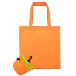 Bolsa de la compra plegable en naranja con cordón de cierre y mosquetón · Merchandising promocional de Bolsas plegables · Koala Rojo