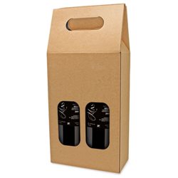 Caja de cartón con asa integrada y ventanas para 2 botellas de vino · Merchandising promocional de Bolsas y cajas de vino · Koala Rojo
