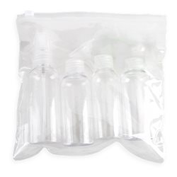 Bolsita PVC de Zip con mini embudo y varios mini frascos contenedores vacíos · Merchandising promocional de Pharma · Koala Rojo